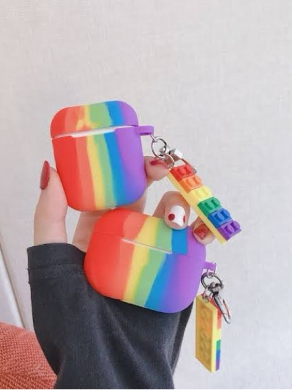 Rainbow Silicone AirPods Case with Keychain - Multi-Color
